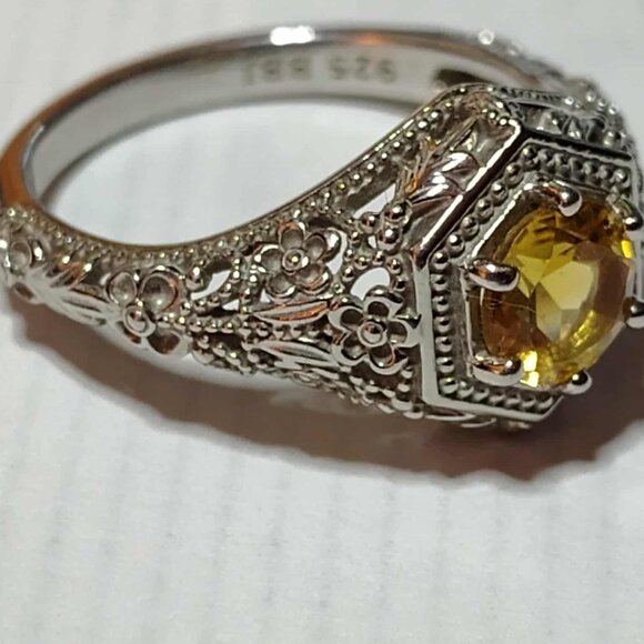 .68CT Round Brazilian Citrine, Rhodium over 925 Sterling silver Solitaire ring s - Picture 3 of 10